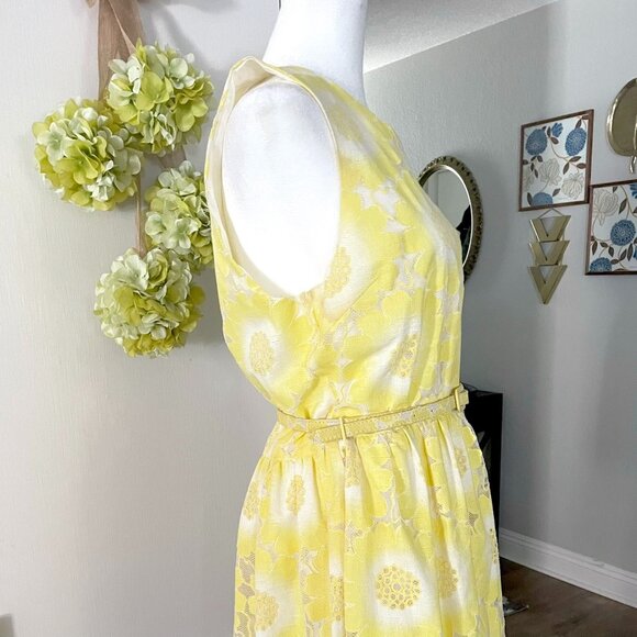 Modcloth Yumi Yellow Floral Lace Belted Sleeveless Summer Dress - Picture 5 of 11